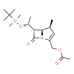 ChemSpider 2D Image | {(4S,5R,6S)-6-[(1R)-1-{[Dimethyl(2-methyl-2-propanyl)silyl]oxy}ethyl]-4-methyl-7-oxo-1-azabicyclo[3.2.0]hept-2-en-2-yl}methyl acetate | C18H31NO4Si