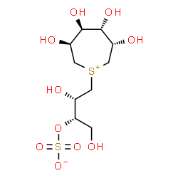 ChemSpider 2D Image | (2S,3S)-1,3-Dihydroxy-4-[(3S,4S,5S,6S)-3,4,5,6-tetrahydroxy-1-thiepaniumyl]-2-butanyl sulfate | C10H20O10S2