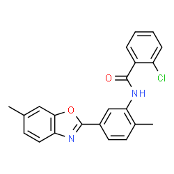 ChemSpider 2D Image | 2-Chloro-N-[2-methyl-5-(6-methyl-1,3-benzoxazol-2-yl)phenyl]benzamide | C22H17ClN2O2