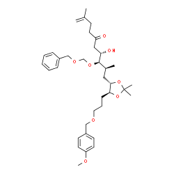ChemSpider 2D Image | (7S,8R,9S)-8-[(Benzyloxy)methoxy]-7-hydroxy-10-[(4S,5S)-5-{3-[(4-methoxybenzyl)oxy]propyl}-2,2-dimethyl-1,3-dioxolan-4-yl]-2,9-dimethyl-1-decen-5-one | C36H52O8