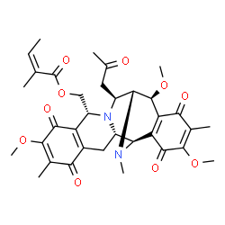 ChemSpider 2D Image | [(1R,2S,10R,12S,13R,14S)-7,14,18-Trimethoxy-6,17,21-trimethyl-5,8,16,19-tetraoxo-12-(2-oxopropyl)-11,21-diazapentacyclo[11.7.1.0~2,11~.0~4,9~.0~15,20~]henicosa-4(9),6,15(20),17-tetraen-10-yl]methyl (2
Z)-2-methyl-2-butenoate | C34H40N2O10