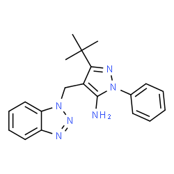 ChemSpider 2D Image | 4-(1H-Benzotriazol-1-ylmethyl)-3-(2-methyl-2-propanyl)-1-phenyl-1H-pyrazol-5-amine | C20H22N6