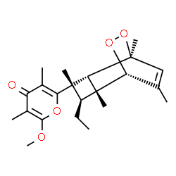 ChemSpider 2D Image | 2-[(1S,2R,3S,4R,5R,6R)-4-Ethyl-1,3,5,10-tetramethyl-7,8-dioxatricyclo[4.2.2.0~2,5~]dec-9-en-3-yl]-6-methoxy-3,5-dimethyl-4H-pyran-4-one | C22H30O5