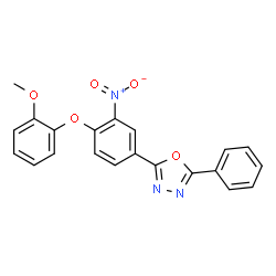 ChemSpider 2D Image | 2-[4-(2-Methoxyphenoxy)-3-nitrophenyl]-5-phenyl-1,3,4-oxadiazole | C21H15N3O5