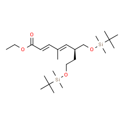 ChemSpider 2D Image | Ethyl (2E,4E,6S)-8-{[dimethyl(2-methyl-2-propanyl)silyl]oxy}-6-({[dimethyl(2-methyl-2-propanyl)silyl]oxy}methyl)-4-methyl-2,4-octadienoate | C24H48O4Si2