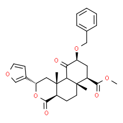 ChemSpider 2D Image | Methyl (2S,4aR,6aR,7R,9S,10bR)-9-(benzyloxy)-2-(3-furyl)-6a,10b-dimethyl-4,10-dioxododecahydro-2H-benzo[f]isochromene-7-carboxylate | C28H32O7
