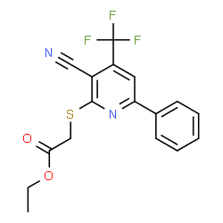 ChemSpider 2D Image | Ethyl {[3-cyano-6-phenyl-4-(trifluoromethyl)-2-pyridinyl]sulfanyl}acetate | C17H13F3N2O2S
