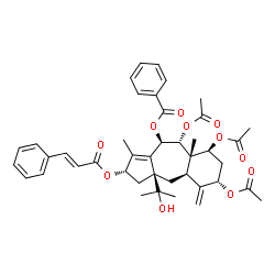 ChemSpider 2D Image | (2S,3aS,4aR,6S,8S,8aS,9R,10R)-6,8,9-Triacetoxy-3a-(2-hydroxy-2-propanyl)-1,8a-dimethyl-5-methylene-2-{[(2E)-3-phenyl-2-propenoyl]oxy}-2,3,3a,4,4a,5,6,7,8,8a,9,10-dodecahydrobenzo[f]azulen-10-yl benzoa
te | C42H48O11