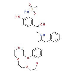 ChemSpider 2D Image | N-{2-Hydroxy-5-[(1R)-1-hydroxy-2-{[1-(2,3,5,6,8,9,11,12-octahydro-1,4,7,10,13-benzopentaoxacyclopentadecin-15-yl)-3-phenyl-2-propanyl]amino}ethyl]phenyl}methanesulfonamide | C32H42N2O9S