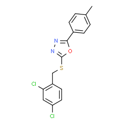 ChemSpider 2D Image | 2-(2,4-Dichloro-benzylsulfanyl)-5-p-tolyl-[1,3,4]oxadiazole | C16H12Cl2N2OS