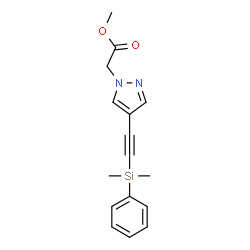 ChemSpider 2D Image | Methyl (4-{[dimethyl(phenyl)silyl]ethynyl}-1H-pyrazol-1-yl)acetate | C16H18N2O2Si