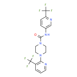 ChemSpider 2D Image | 4-[3-(Trifluoromethyl)-2-pyridinyl]-N-[6-(trifluoromethyl)-3-pyridinyl]-1-piperazinecarboxamide | C17H15F6N5O