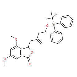 ChemSpider 2D Image | 4,6-Dimethoxy-3-(2-methylene-4-{[(2-methyl-2-propanyl)(diphenyl)silyl]oxy}butyl)-2-benzofuran-1(3H)-one | C31H36O5Si