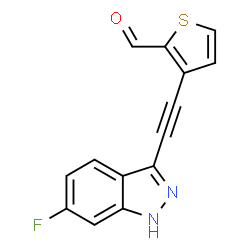 ChemSpider 2D Image | 3-[(6-Fluoro-1H-indazol-3-yl)ethynyl]-2-thiophenecarbaldehyde | C14H7FN2OS