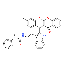 ChemSpider 2D Image | 3-(2-{2-[(2-Hydroxy-4-oxo-4H-chromen-3-yl)(4-methylphenyl)methyl]-1H-indol-3-yl}ethyl)-1-methyl-1-phenylurea | C35H31N3O4