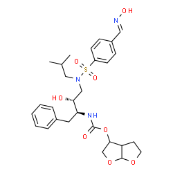 ChemSpider 2D Image | Hexahydrofuro[2,3-b]furan-3-yl {(2S,3R)-3-hydroxy-4-[({4-[(E)-(hydroxyimino)methyl]phenyl}sulfonyl)(isobutyl)amino]-1-phenyl-2-butanyl}carbamate | C28H37N3O8S