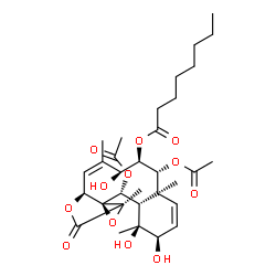 ChemSpider 2D Image | (1S,2R,4aS,5R,6R,7S,8Z,9aS,11aR,12aS,13R,13aS)-5,13-Diacetoxy-1,2,7-trihydroxy-1,4a,8,11a-tetramethyl-11-oxo-2,4a,5,6,7,9a,11,11a,13,13a-decahydro-1H-benzo[4,5]cyclodeca[1,2-b]oxireno[c]furan-6-yl oct
anoate | C32H46O12