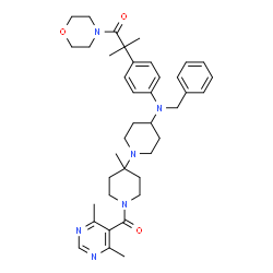 ChemSpider 2D Image | 2-[4-(Benzyl{1'-[(4,6-dimethyl-5-pyrimidinyl)carbonyl]-4'-methyl-1,4'-bipiperidin-4-yl}amino)phenyl]-2-methyl-1-(4-morpholinyl)-1-propanone | C39H52N6O3