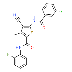 ChemSpider 2D Image | 5-[(3-Chlorobenzoyl)amino]-4-cyano-N-(2-fluorophenyl)-3-methyl-2-thiophenecarboxamide | C20H13ClFN3O2S