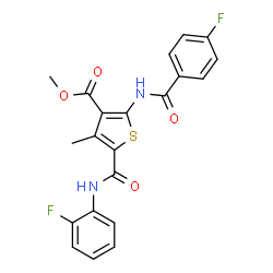 ChemSpider 2D Image | Methyl 2-[(4-fluorobenzoyl)amino]-5-[(2-fluorophenyl)carbamoyl]-4-methyl-3-thiophenecarboxylate | C21H16F2N2O4S