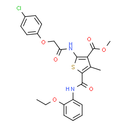 ChemSpider 2D Image | Methyl 2-{[(4-chlorophenoxy)acetyl]amino}-5-[(2-ethoxyphenyl)carbamoyl]-4-methyl-3-thiophenecarboxylate | C24H23ClN2O6S