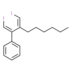 ChemSpider 2D Image | [(1Z,3Z)-1-Iodo-3-(iodomethylene)-1-nonen-2-yl]benzene | C16H20I2