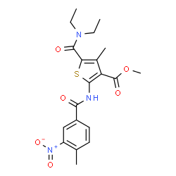 ChemSpider 2D Image | Methyl 5-(diethylcarbamoyl)-4-methyl-2-[(4-methyl-3-nitrobenzoyl)amino]-3-thiophenecarboxylate | C20H23N3O6S