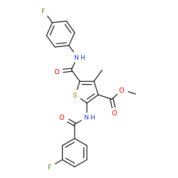 ChemSpider 2D Image | Methyl 2-[(3-fluorobenzoyl)amino]-5-[(4-fluorophenyl)carbamoyl]-4-methyl-3-thiophenecarboxylate | C21H16F2N2O4S