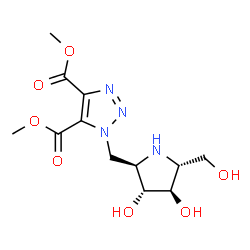 ChemSpider 2D Image | Dimethyl 1-{[(2R,3R,4R,5R)-3,4-dihydroxy-5-(hydroxymethyl)-2-pyrrolidinyl]methyl}-1H-1,2,3-triazole-4,5-dicarboxylate | C12H18N4O7