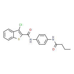 ChemSpider 2D Image | N-[4-(Butyrylamino)phenyl]-3-chloro-1-benzothiophene-2-carboxamide | C19H17ClN2O2S