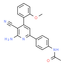 ChemSpider 2D Image | N-{4-[6-Amino-5-cyano-4-(2-methoxyphenyl)-2-pyridinyl]phenyl}acetamide | C21H18N4O2