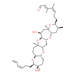 ChemSpider 2D Image | (2E,4Z)-7-{(2S,3S,4aS,5aR,6aS,7aR,10R,11R,12aS,14aR,15aS,16S,17aR)-11-[(3Z)-3,5-Hexadien-1-yl]-10,16-dihydroxy-3,10,14a,17a-tetramethylicosahydrooxepino[3,2-b]pyrano[2'',3'':6',7']oxepino[2',3':5,6]py
rano[2,3-f]oxepin-2-yl}-3,4-dimethyl-2,4-heptadienal | C39H60O8