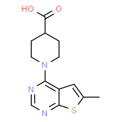 ChemSpider 2D Image | 1-(6-Methylthieno[2,3-d]pyrimidin-4-yl)-4-piperidinecarboxylic acid | C13H15N3O2S