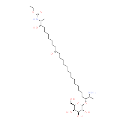 ChemSpider 2D Image | Ethyl [(2R,3R,26R,27R)-27-amino-26-(beta-D-galactopyranosyloxy)-3-hydroxy-11-oxo-2-octacosanyl]carbamate | C37H72N2O10