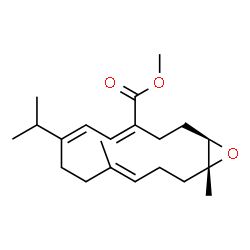 ChemSpider 2D Image | Methyl (1R,4Z,6E,10E,14R)-7-isopropyl-10,14-dimethyl-15-oxabicyclo[12.1.0]pentadeca-4,6,10-triene-4-carboxylate | C21H32O3