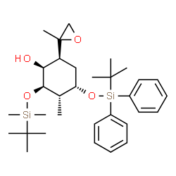 ChemSpider 2D Image | (1S,2R,3S,4S,6S)-2-{[Dimethyl(2-methyl-2-propanyl)silyl]oxy}-3-methyl-6-(2-methyl-2-oxiranyl)-4-{[(2-methyl-2-propanyl)(diphenyl)silyl]oxy}cyclohexanol | C32H50O4Si2