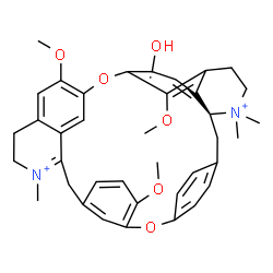 ChemSpider 2D Image | (11S)-4-Hydroxy-19,30,36-trimethoxy-10,10,25-trimethyl-2,17-dioxa-10,25-diazoniaheptacyclo[22.6.2.2~13,16~.1~3,7~.1~18,22~.0~6,11~.0~28,32~]hexatriaconta-1(30),3(36),4,6,13,15,18(33),19,21,24,28,31,34
-tridecaene | C38H42N2O6