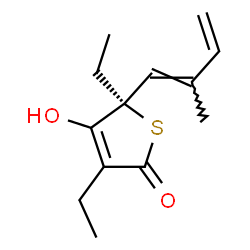 ChemSpider 2D Image | (5R)-3,5-Diethyl-4-hydroxy-5-[(1E)-2-methyl-1,3-butadien-1-yl]-2(5H)-thiophenone | C13H18O2S