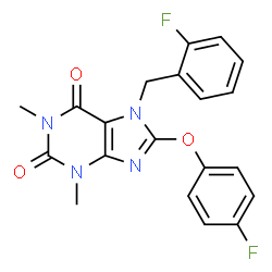 ChemSpider 2D Image | 7-(2-Fluorobenzyl)-8-(4-fluorophenoxy)-1,3-dimethyl-1H-purine-2,6(3H,7H)-dione | C20H16F2N4O3