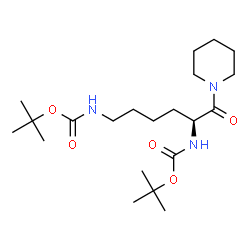 ChemSpider 2D Image | 2-Methyl-2-propanyl [(2S)-6-({[(2-methyl-2-propanyl)oxy]carbonyl}amino)-1-oxo-1-(1-piperidinyl)-2-hexanyl]carbamate | C21H39N3O5