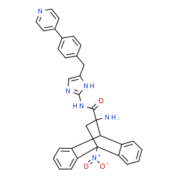 ChemSpider 2D Image | 15-Amino-8-nitro-N-{5-[4-(4-pyridinyl)benzyl]-1H-imidazol-2-yl}tetracyclo[6.6.2.0~2,7~.0~9,14~]hexadeca-2,4,6,9,11,13-hexaene-15-carboxamide | C32H26N6O3