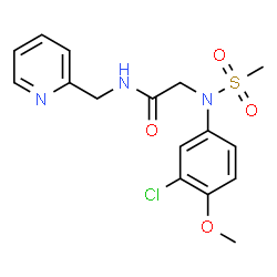 ChemSpider 2D Image | 2-[N-(3-CHLORO-4-METHOXYPHENYL)METHANESULFONAMIDO]-N-(PYRIDIN-2-YLMETHYL)ACETAMIDE | C16H18ClN3O4S