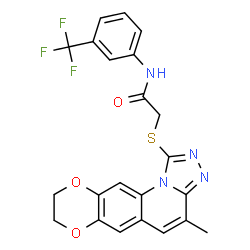 ChemSpider 2D Image | 2-[(4-Methyl-8,9-dihydro[1,4]dioxino[2,3-g][1,2,4]triazolo[4,3-a]quinolin-1-yl)sulfanyl]-N-[3-(trifluoromethyl)phenyl]acetamide | C22H17F3N4O3S