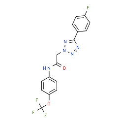 ChemSpider 2D Image | 2-[5-(4-Fluorophenyl)-2H-tetrazol-2-yl]-N-[4-(trifluoromethoxy)phenyl]acetamide | C16H11F4N5O2