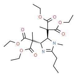 ChemSpider 2D Image | Tetraethyl 2,2'-[(4R,5R)-1-methyl-2-propyl-4,5-dihydro-1H-imidazole-4,5-diyl]bis(methylmalonate) | C23H38N2O8