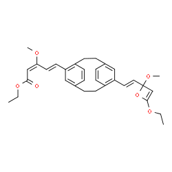 ChemSpider 2D Image | Ethyl (2E,4E)-5-{11-[(E)-2-(4-ethoxy-2-methoxy-2H-oxet-2-yl)vinyl]tricyclo[8.2.2.2~4,7~]hexadeca-1(12),4,6,10,13,15-hexaen-5-yl}-3-methoxy-2,4-pentadienoate | C32H36O6