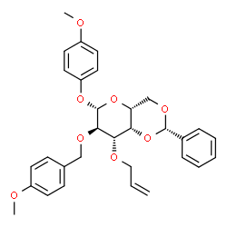 ChemSpider 2D Image | 4-Methoxyphenyl 3-O-allyl-4,6-O-benzylidene-2-O-(4-methoxybenzyl)-beta-D-galactopyranoside | C31H34O8