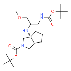 ChemSpider 2D Image | 2-Methyl-2-propanyl (3aR,6aR)-3a-{[1-methoxy-3-({[(2-methyl-2-propanyl)oxy]carbonyl}amino)-2-propanyl]amino}hexahydrocyclopenta[c]pyrrole-2(1H)-carboxylate | C21H39N3O5