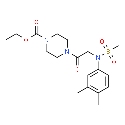 ChemSpider 2D Image | ethyl 4-[N-(3,4-dimethylphenyl)-N-(methylsulfonyl)glycyl]piperazine-1-carboxylate | C18H27N3O5S