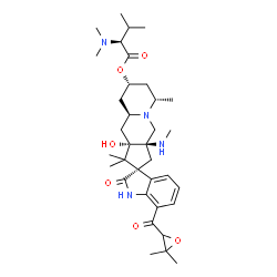 ChemSpider 2D Image | (2R,3aR,6S,8R,9aR,10aS)-7'-[(3,3-Dimethyl-2-oxiranyl)carbonyl]-10a-hydroxy-1,1,6-trimethyl-3a-(methylamino)-2'-oxo-1,1',2',3a,4,6,7,8,9,9a,10,10a-dodecahydro-3H-spiro[cyclopenta[b]quinolizine-2,3'-ind
ol]-8-yl N,N-dimethyl-L-valinate | C35H52N4O6